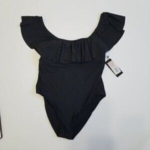 NWT Gianni Bini Black Ruffle Padded One Piece Swimsuit Size L